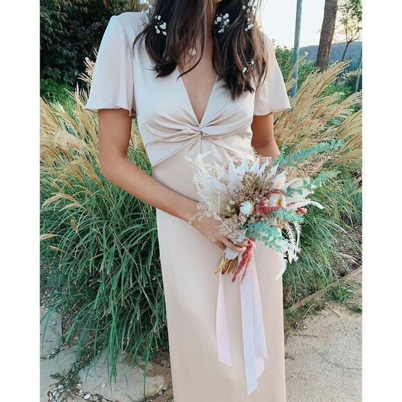 Show Me Your Mumu Rome Twist Gown Champagne Luxe Satin XS NWT - Picture 1 of 8